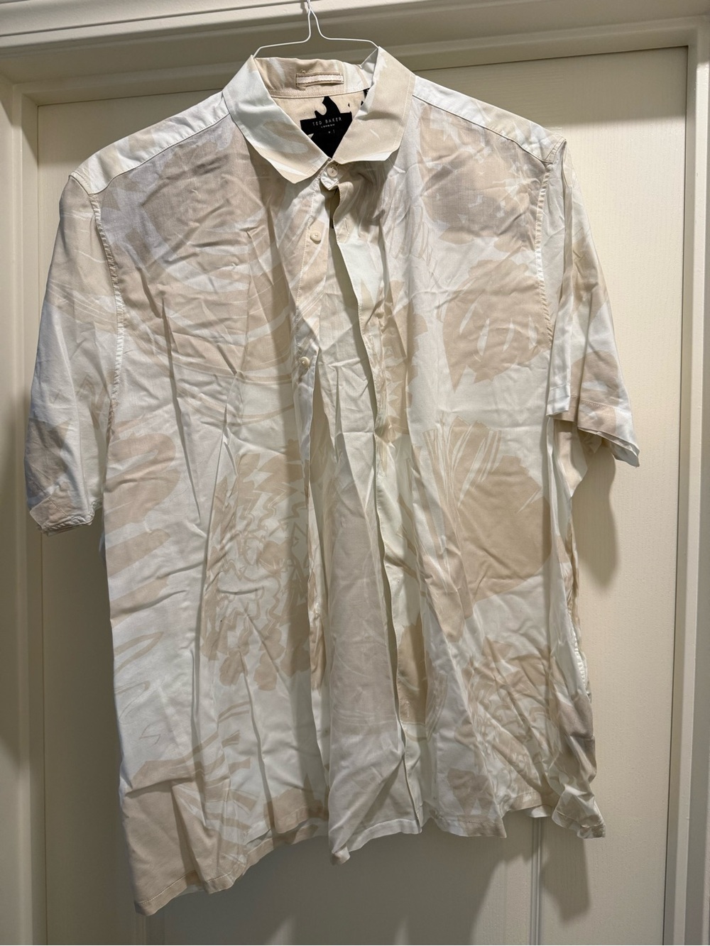 Ted Baker Short Sleeve Button-Down Shirt in White & Beige Floral